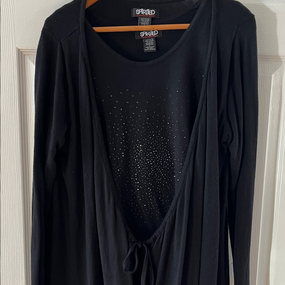 Spirit 2 Piece Black Cardigan with Tank sweater set - Picture 4 of 7